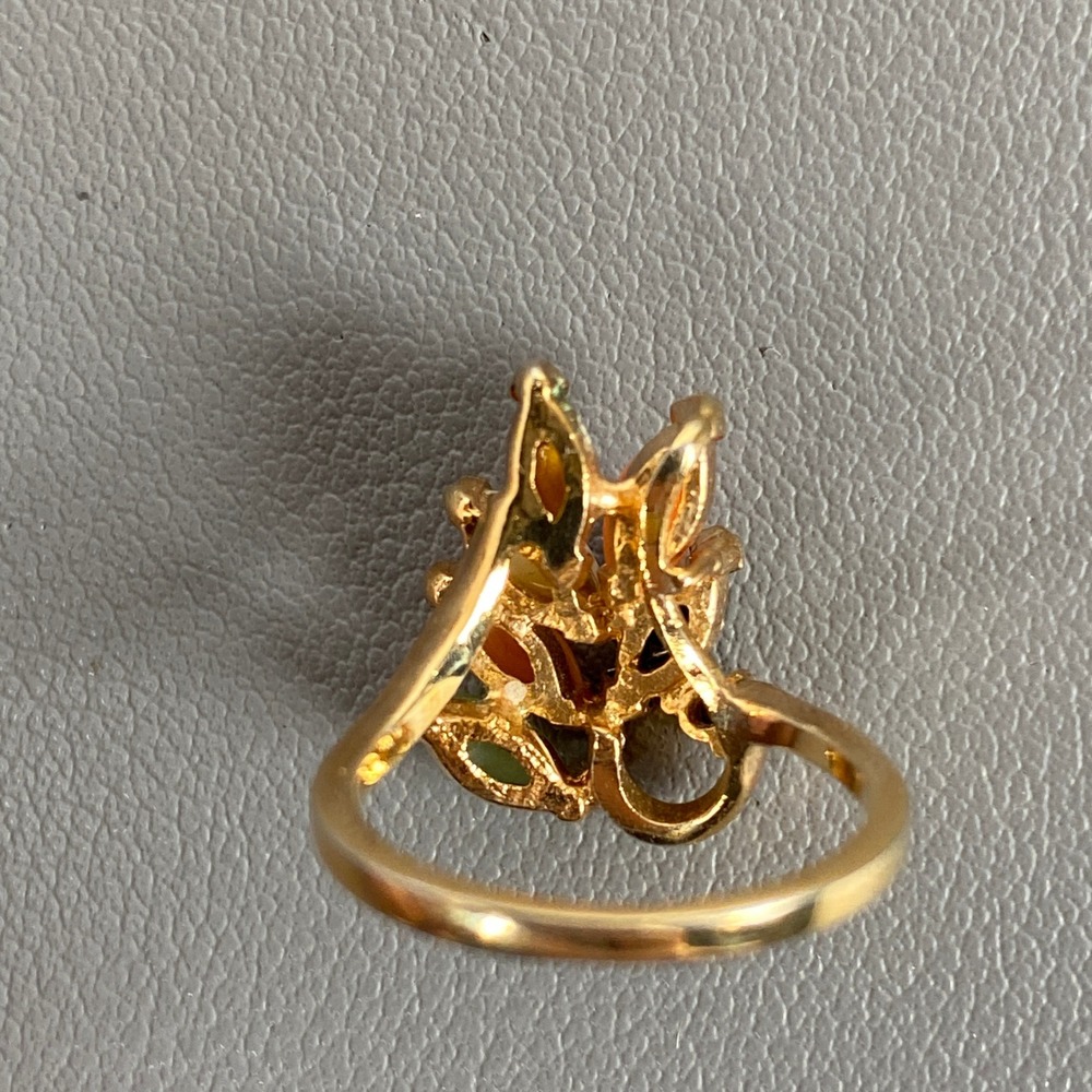 Vintage Gold Tone Multi Stone Cluster Ring Jade Tiger Eye Onyx Opal Sz 4.25 - Picture 8 of 14